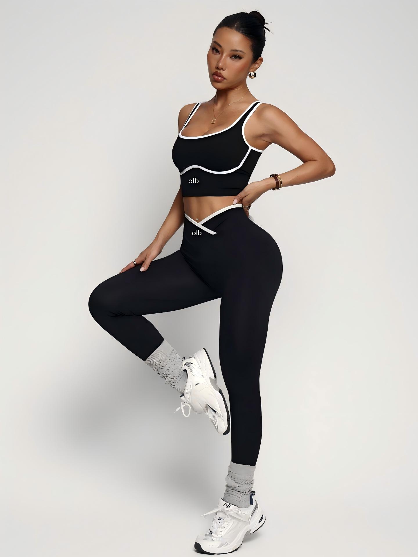 Pilates Yoga Outfit - ชุดออกกำลังกาย 2 ชิ้น ประกอบด้วยเสื้อชั้นในกีฬาและกางเกงเอวสูง ยกสะโพก ดีไซน์หรูหราและสวมใส่สบายสำหรับผู้หญิง