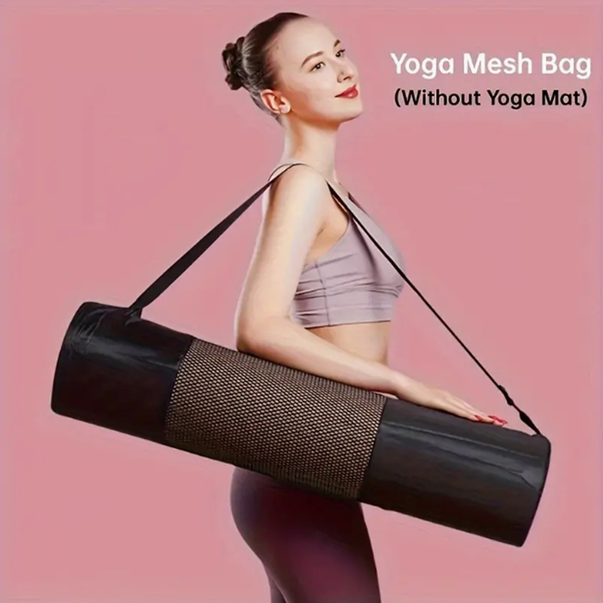 Pilates Yoga Outfit - กระเป๋าตาข่ายใส่เสื่อโยคะแบบระบายอากาศได้ 1 ใบ - ผ้าอ็อกซ์ฟอร์ดทนทาน สีดำ