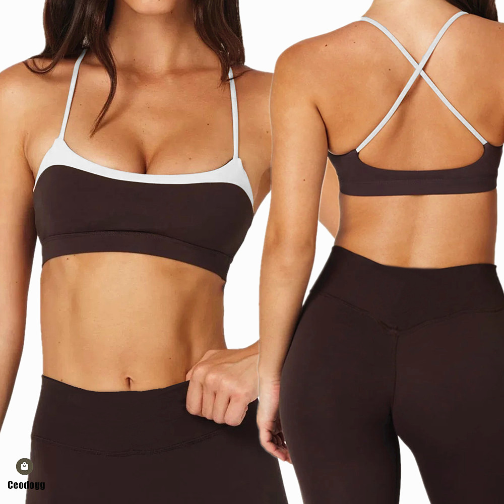 Pilates Yoga Outfit - แพดโยคะบราสำหรับผู้หญิงกางเกงวิ่งกางเกงขาสั้นคอนทราสต์ทริมเอวสูงกางเกงเลกกิ้งกันกระแทกชุดออกกำลังกายชุดพิลาทิส XP182